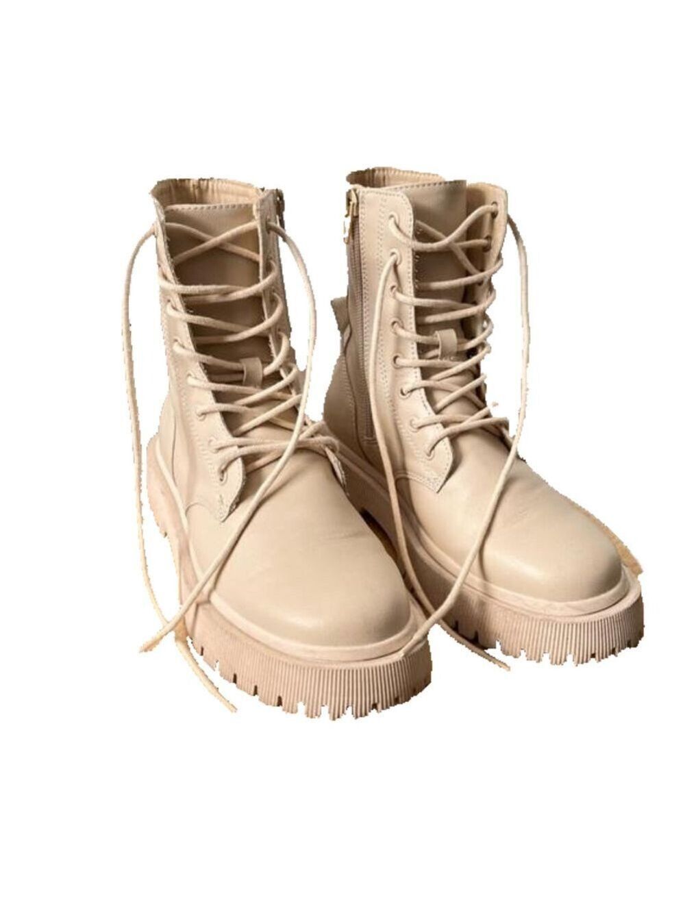 Great used condition Zara beige lace up combat boots size 5.5-6 (36)